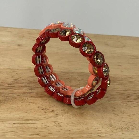 AB Rhinestone Red & Coral Stretch Bracelets Set of 2 Fashion Jewelry - Picture 8 of 9